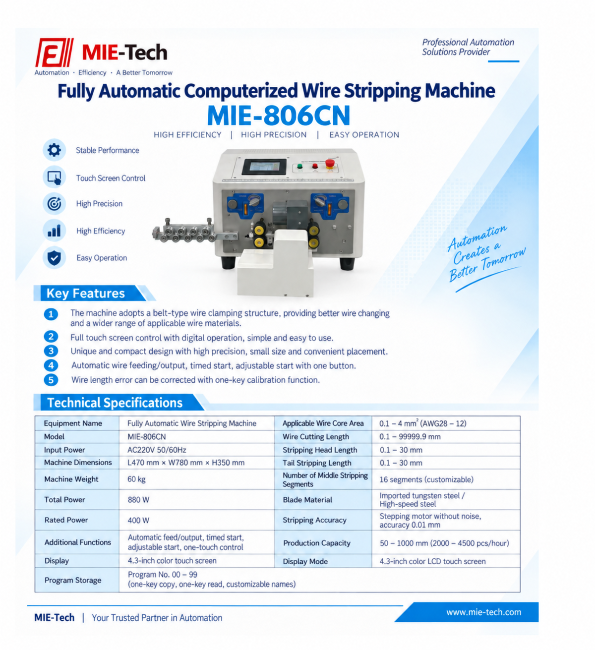 MIE-806CN Fully Automatic Computerized Wire Stripping Machine