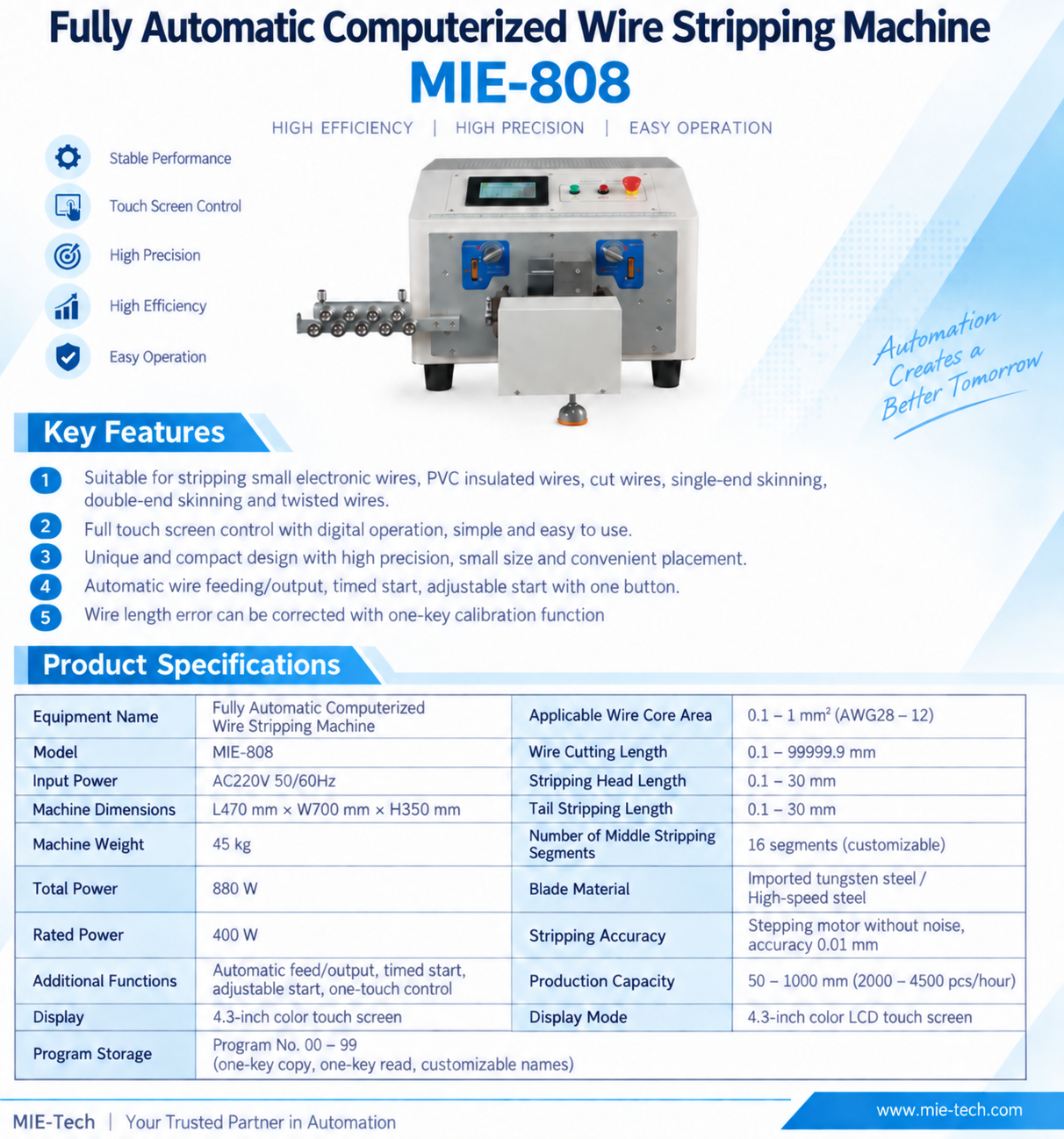 MIE-808 Fully Automatic Computerized Wire Stripping Machine